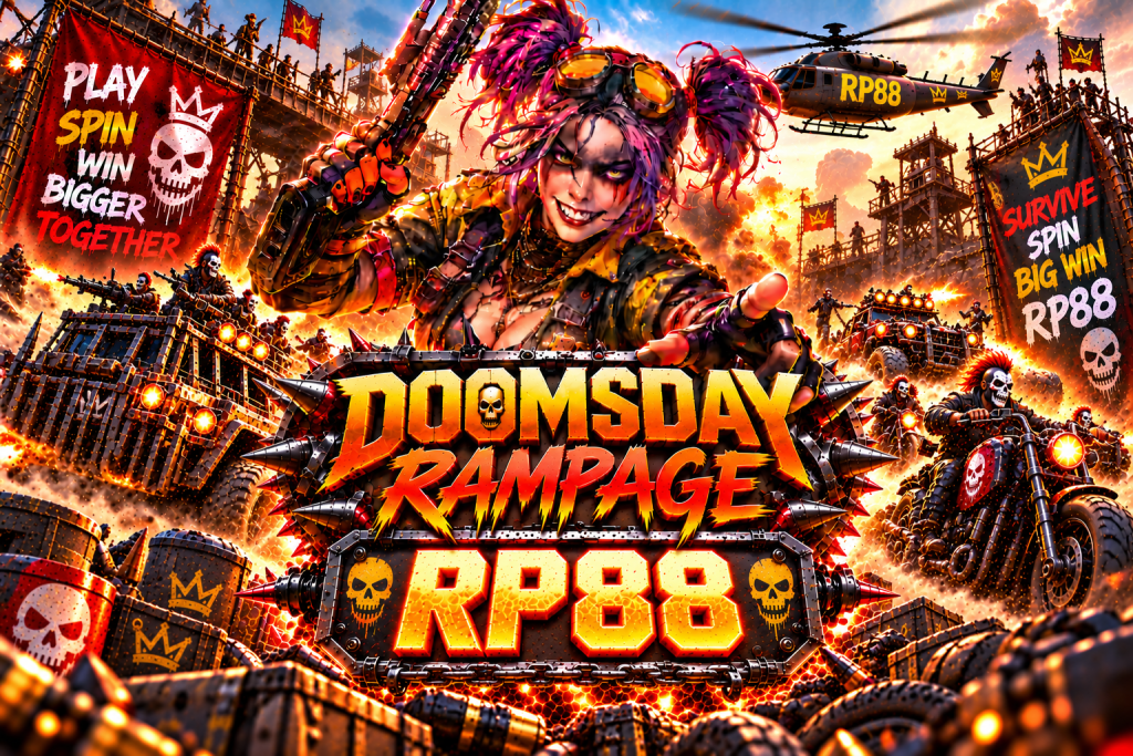 Game Doomsday Rampage RP88 dengan karakter punk, kendaraan tempur, motor, helikopter, dan suasana pasca-apokaliptik