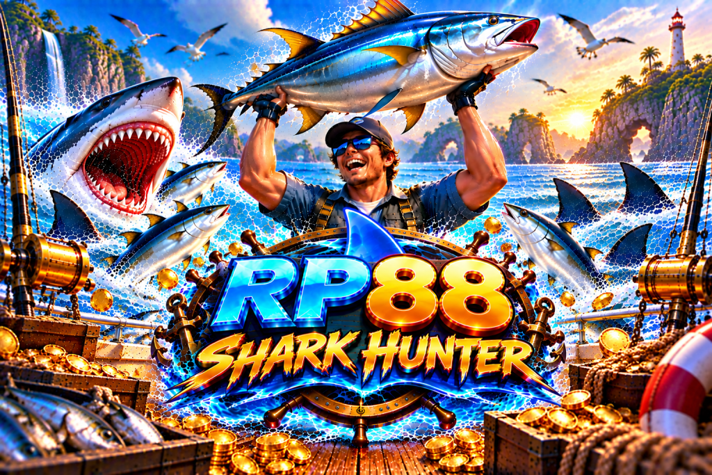 Game Shark Hunter RP88 dengan nelayan, ikan tuna besar, hiu, dan petualangan memancing di laut