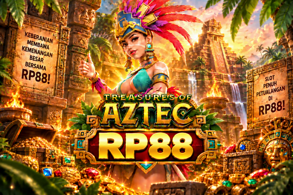 Game Treasures of Aztec RP88 dengan putri Aztec, kuil kuno, harta emas, dan suasana petualangan