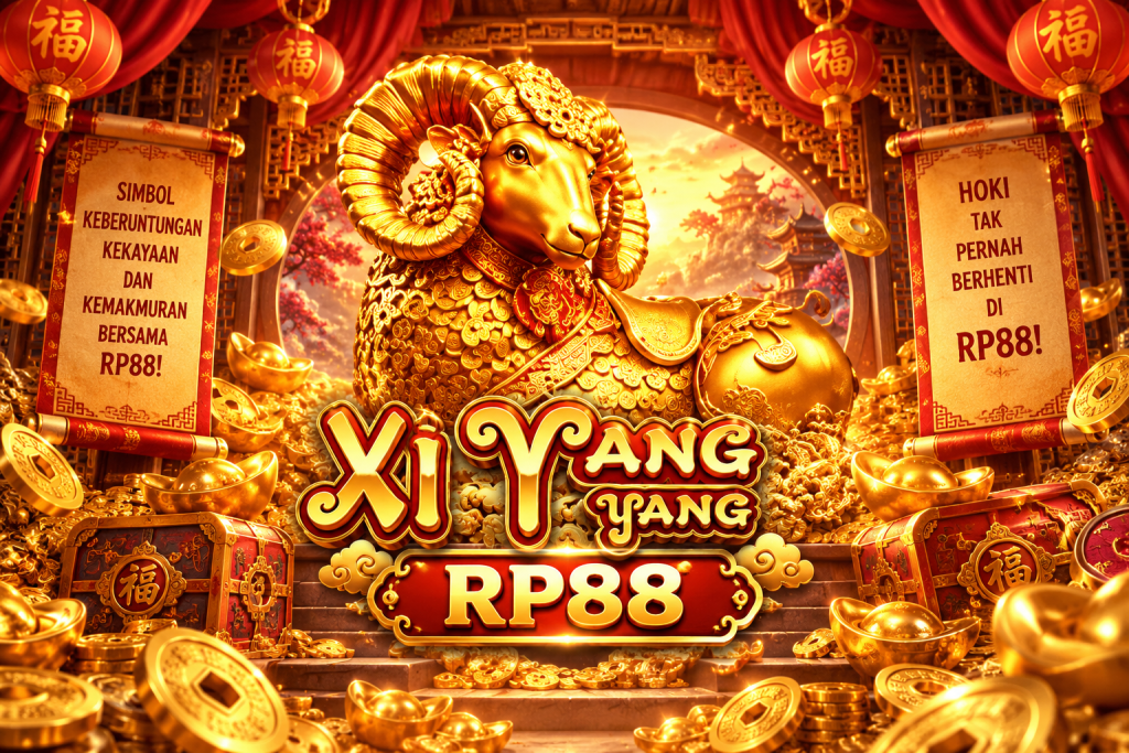 Game Xi Yang Yang RP88 dengan domba emas, koin, lentera merah, harta karun, dan suasana oriental